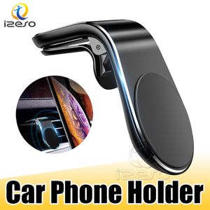 Soporte magnético para teléfono de coche en forma de L Soporte de montaje de salida de aire en GPS para coche Soporte para teléfono móvil para iPhone 12 Teléfono inteligente Samsung izeso