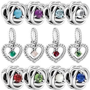 Nuevo popular 100 925 plata esterlina doce meses piedra de nacimiento corazón eterno encanto cuentas colgante para pulsera pandora original joyería de mujer