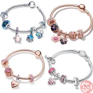 Nuevo Popular 925 Pulsera de plata esterlina Romántica Rosa Globo aerostático Corazón Viaje Pasaporte Pandora Charm Pulsera Niñas Joyería Accesorios de moda Regalos