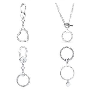 Nouveau Populaire 925 En Argent Sterling De Mode Européen Rond Porte-clés Pendentif Original Femelle DIY Pandora Exquis Collier Suspendu Bijoux Accessoires Charme Perles