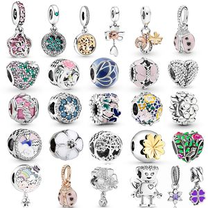 Nouveau populaire 925 Perles de pendentif de charme de papillon à fleurs en argent sterling pour les bracelets et colliers de pandora