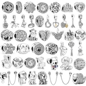 Nouveau Populaire Véritable Argent Sterling 925 Plume Lion Chaîne De Sécurité Couronne Ailes Pendentif Perles pour Pandora Charme Bracelet DIY Original Bijoux pour Femmes