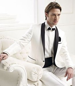 Nuevos y populares esmoquin de novio blanco, chal negro, ajuste de solapa, padrinos de boda, esmoquin de boda, trajes de fiesta para hombres ((chaqueta + pantalones + corbata + faja) NO; 407