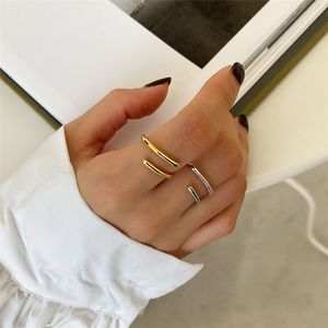 New Punk Style Lovers Rings Authentic 925 Sterling Silver Open Rings For Women Wedding Jewelry Gifts Statement Adjustable Ring