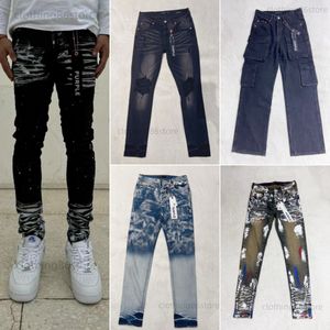 Nuevos jeans morados Jeans para hombre Jeans de diseñador Jeans ajustados Biker rasgados Pantalones pitillo rectos delgados Jeans Stack de diseñador Jean Marca de tendencia para hombre Pantalón vintage Hombres Talla estadounidense