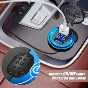 Nouveau chargeur rapide en aluminium QC3.0 double USB chargeur de voiture avec bouton de commutation affichage de tension LED pour voitures 12 V/24 V bateaux moto