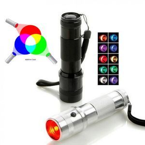 Nouveau Rainbow Colorshine Changement de couleur RVB LED Lampe de poche 3W Alliage d'aluminium RVB Edison LED Multicolore LED Arc-en-ciel de 10 couleurs Torche