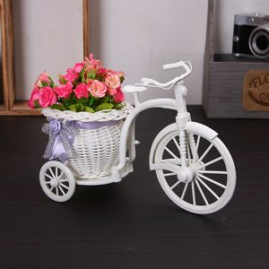 Nouveau rotin vélo vase avec des fleurs en soie coloré mini rose fleur bouquet marguerite artificielle flores pour la décoration de mariage à la maison en gros