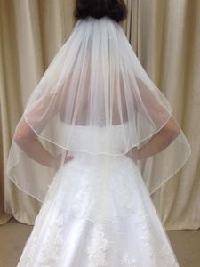 Nouvelle Image réelle belle ligne bord 2T avec peigne strass Lvory blanc coude mariage voile voiles de mariée