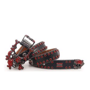 Nuevo Cinturón rojo con diamantes de imitación y cabeza de fantasma, cinturón con incrustaciones de diamantes de imitación para hombre, estilo moderno personalizado Hip Hop Punk