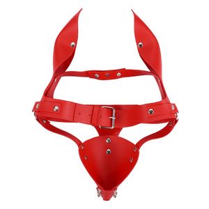 Masque Bdsm en cuir rouge pour chien, capuche de retenue, Cosplay, harnais de tête d'esclave, jouets sexuels de flirt fétichiste pour femmes