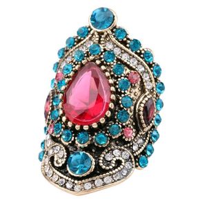 Rétro avec pierres latérales anneaux plaqué or bijoux turcs Antique bleu cristal turquie Index bague Stock en gros