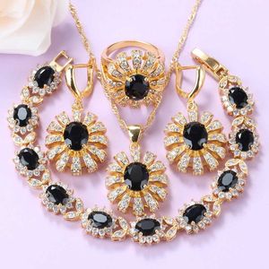 Nouveau Style Rock couleur or grands ensembles de bijoux zircon cubique noir mode Costume bague taille 6/7/8/9/10 Bracelet 18 + 3 CM H1022