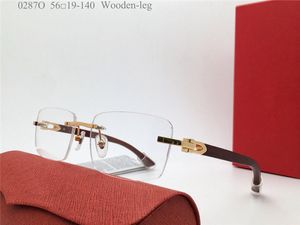 Nouvelle vente claire petite lentille carrée monture sans monture temples en bois lunettes optiques hommes et femmes modèle de lunettes de style d'affaires 0287O