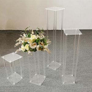 Nouveau!! Ensemble de 4 tailles Vase de sol de mariage Acrylique clair Grand Vases Décoration Support de fleurs Toile de fond Cadre Colonne