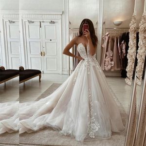 Nouvelle robe de mariée princesse de lacet de fleur sexy