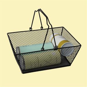 Nuevas cestas de la compra para cosméticos, cesta con recubrimiento en polvo para la tienda de cosméticos Cesta de malla de alambre con asas de metal envío gratis