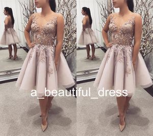 New Short Prom Dresses Lace Appliqued Light Purple Arabic Beads Evening Gowns Robe De Soiree Graduation Formal Party Cocktail Dress GD7804