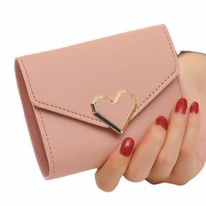 Nuevas carteras cortas para mujer Kpop en forma de corazón linda pequeña cartera para mujer de alta calidad de cuero de PU delgado simple monedero femenino z6RP #