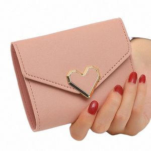 nuevas billeteras de mujer cortas KPOP en forma de corazón Linda billetera de mujeres pequeñas de alta calidad PU cuero delgada Slim Simple Mujer R8gs#
