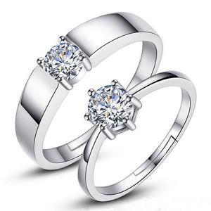 Anillo de diamantes de plata para amantes, joyería ajustable para parejas, anillos de compromiso para mujeres, regalo de joyería de moda para boda