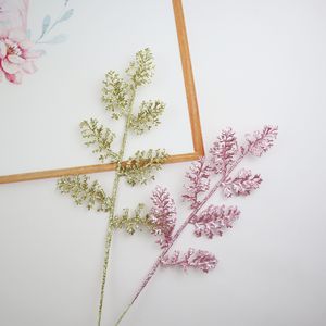 Nouvelle Simulation de feuille de poudre d'or, décoration de scène de mariage, fête de noël, plante de Simulation en plastique, vente en gros