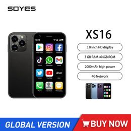 Nouveau plus petit téléphone intelligent 4G LTE Soyes XS16 3,0 pouces Mini téléphone portable ultra mince MTK6739 3 Go 64 Go Android 10.0 Téléphone portable double carte SIM