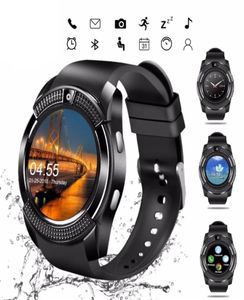Nouvelle montre intelligente V8 hommes Bluetooth Sport montres femmes dames Rel Smartwatch avec caméra fente pour carte Sim téléphone Android PK DZ09 Y1 A1 Re19687728414
