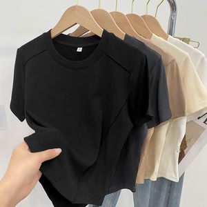 T-Shirts à manches courtes et col rond pour femmes, couleur unie, Slim Fit, mode courte, décontracté, vierges, hauts personnalisés