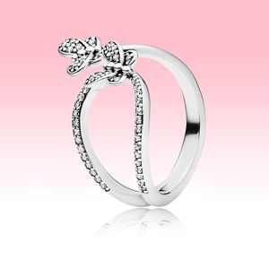 NUEVO Anillo abierto de mariposa brillante Mujeres Grils Joyería de verano para Pandora 925 Anillos de boda de diamantes CZ de plata esterlina con caja original