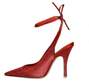 Nuevo brillante Baotou Woman Sandals Heels Fashion Bling Blok Toe Tacón delgado Tacón delgado Sandalias femeninas Tied Tied Tied Tied