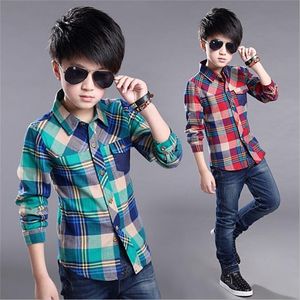 New Spring Cotton Kids Clothes Fashion Casual Handsome Shirt for Children blouses Boys Plaid Long Sleeve dress Shirts 210306
