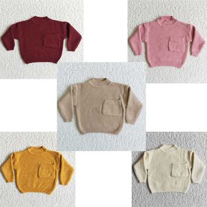 Nuevo estilo de moda encantador cálido colorido suéter de bolsillo bebé niños boutique ropa al por mayor otoño invierno niñas top niños usan Y1024