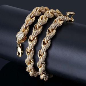 Nuevo estilo chapado en oro completo CZ Cubic Zirconia cuerda collar de cadena 8 mm lleno de diamantes plata Hip Hop Punk Rock joyería regalos para chicos 246q