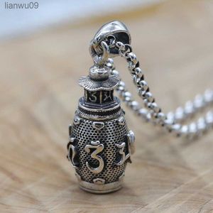 Nouveau Style Ancien Antique Pendentif Rétro Boîte Creuse Hommes Ouvrable Cylindre Urne Cendres De Stockage Amulette Médaillon Collier Bijoux Religieux L230704