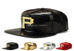 Nuevo estilo P Logo Golden PU Cuero snapback gorras de béisbol Diamante Cocodrilo Grano hombres mujeres DJ Rap Deportes hip hop hats3976585