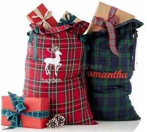 Nuevo estilo Plaid Santa Sack Christmas Santa Sacks para niños Candy Gift Bag Canvas Santa Sack Plaid Style X-mas Gift Sack I0424