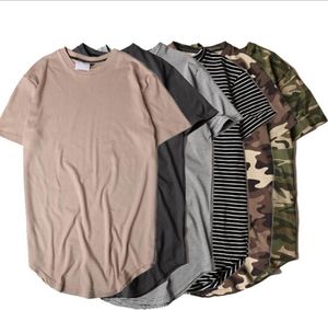 Nouveau style d'été rayé ourlet incurvé camouflage t-shirt hommes longline camouflage étendu hip hop t-shirts urbains kpop t-shirts hommes tissu1565926