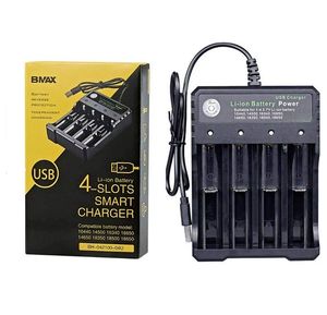 Cargador de batería BMAX auténtico 1 2 3 4 Slots Lithium USB Cable USB 3.7V Cargador inteligente para IMR 18350 18500 18650 26650 21700 CARGAS DE BATERIAS RECARGABLES DE LI-iones universales