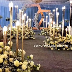 Nuevo estilo Boda Metal Color oro iluminación Flor Columna Soporte para mesa de boda Centro de mesa Decoración Arreglo floral Decoración senyu0145