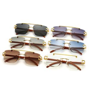 Nouveau style en gros métal léopard lunettes de soleil en bois homme designer carti lunettes femmes mode luxe lunettes hommes carré surdimensionné lunettes de soleil avec boîte