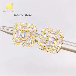 Nouveaux styles bijoux hip hop fabricant Baguette Cut Moissanite Pass Diamond Tester Silver Iced Out Ored Murn Studs for Unisex