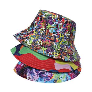 Nuevo sombrero de cubo con grafiti colorido de verano para mujeres y hombres, sombrero de pescador plegable con diseño Floral y calavera para exteriores, sombrero de pescador Bob, sombrero de Panamá HCS124