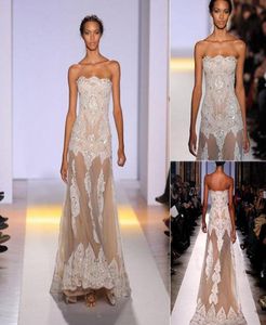 Nouveau été Zuhair Murad Robes de soirée broderie sans bretelles une ligne longtemps voir à travers un concours de laceant transparent GOW8692091