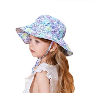 Nouveau Sunhat Boys Girls Baby Breathable Beach Hats Kids Sun Block A réglable Hat de seau Solide Imprimerie Battre Battre