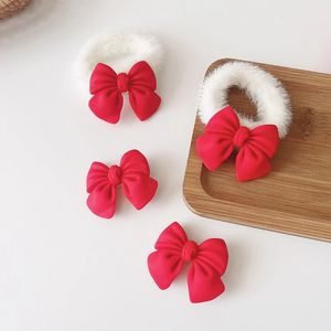 Nueva dulce chica estudiante Simple lindo Lazo Rojo de felpa banda de goma cuerda para el cabello moda coreana horquillas para niños accesorios para el cabello