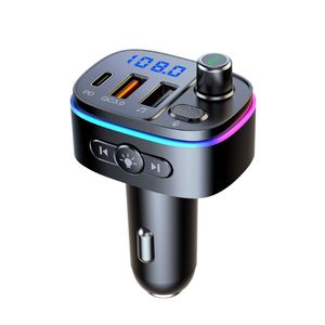 Nouveau transmetteur FM de voiture T65 Meanwell alimentation compatible Bluetooth 5.0 lecteur MP3 mains libres PD Type C QC3.0 USB Charge rapide accessoires de lumière colorée