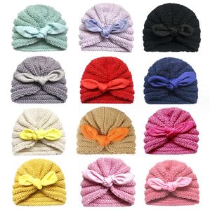 Nuevo Gorro con orejas de conejo para niños pequeños, gorro de lana tejido para niños y niñas, gorro de ganchillo 100% hilo acrílico, gorros de gorro de ganchillo, turbante para cabeza de recién nacido, accesorios para la cabeza