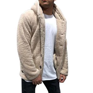 Vestes pour hommes Tops Épais Boutons Chauds Shrug Polaire Cardigan À Capuche Simple Boutonnage À Manches Longues Hommes Outwear