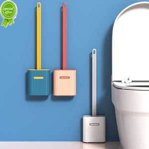 Nuevo cepillo de baño de silicona TPR con soporte, cabezal plano, Flexible, montado en la pared, limpiador de inodoro, juego de portaescobillas para WC y baño